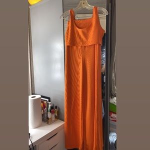 Orange 2 piece crop-top/pants set